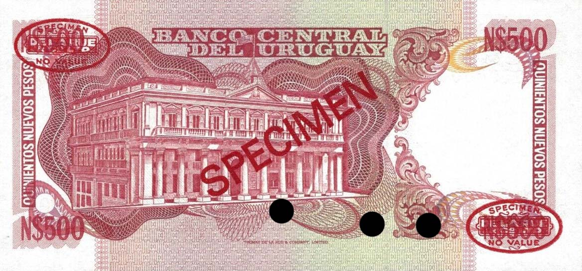 Back of Uruguay p63As: 500 Nuevos Pesos from 1991