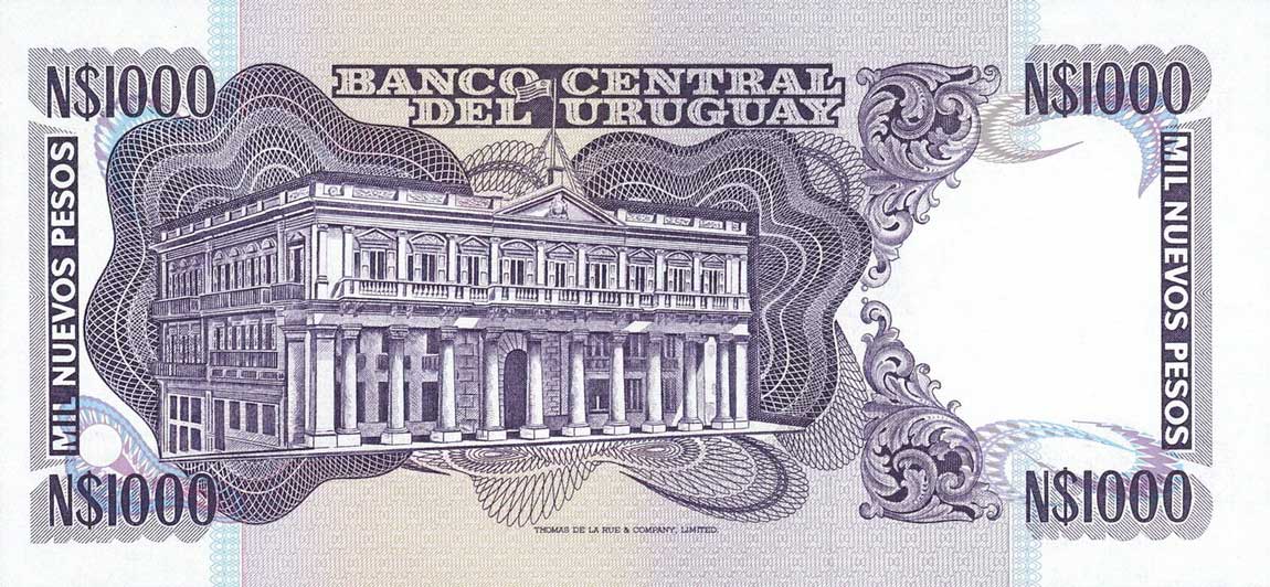 Back of Uruguay p64Aa: 1000 Nuevos Pesos from 1991