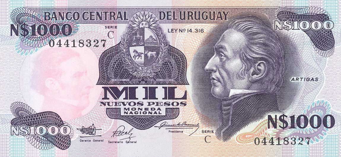 Front of Uruguay p64Aa: 1000 Nuevos Pesos from 1991