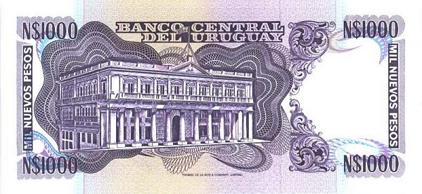 Back of Uruguay p64Ab: 1000 Nuevos Pesos from 1992