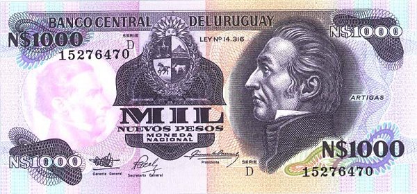 Front of Uruguay p64Ab: 1000 Nuevos Pesos from 1992