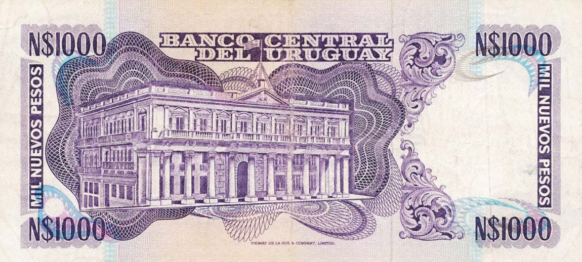 Back of Uruguay p64b: 1000 Nuevos Pesos from 1981