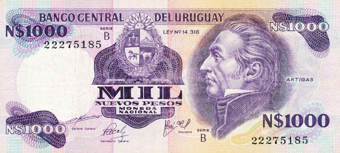 Front of Uruguay p64b: 1000 Nuevos Pesos from 1981