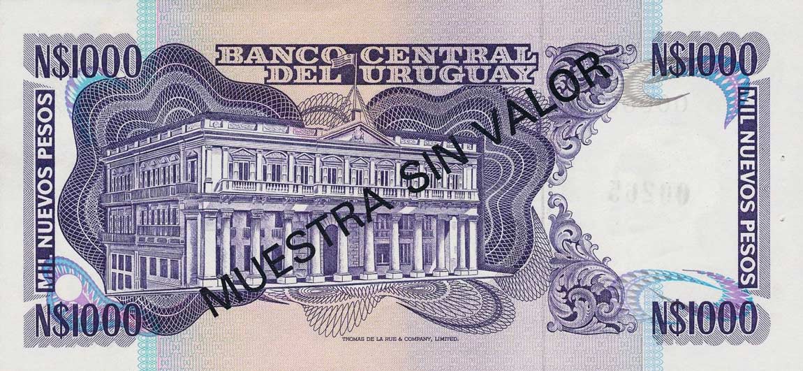 Back of Uruguay p64s: 1000 Nuevos Pesos from 1978