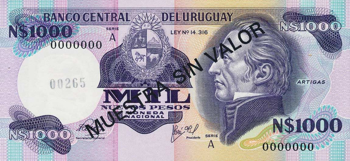 Front of Uruguay p64s: 1000 Nuevos Pesos from 1978