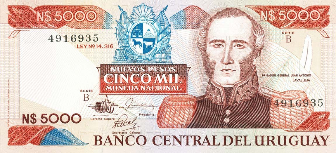 Front of Uruguay p65a: 5000 Nuevos Pesos from 1983