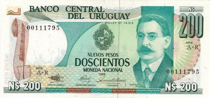 Front of Uruguay p66a: 200 Nuevos Pesos from 1986