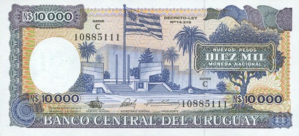 Front of Uruguay p67b: 10000 Nuevos Pesos from 1987