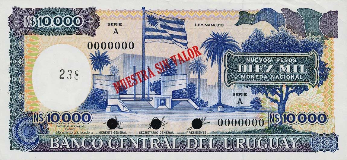 Front of Uruguay p67s1: 10000 Nuevos Pesos from 1987