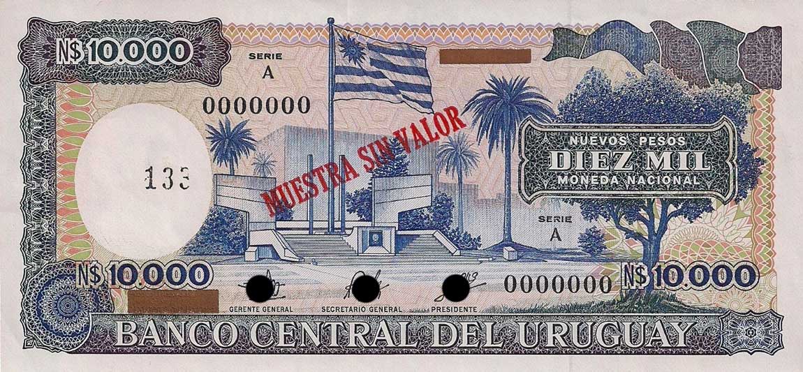 Front of Uruguay p67s2: 10000 Nuevos Pesos from 1987