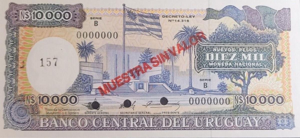 Front of Uruguay p67s3: 10000 Nuevos Pesos from 1987