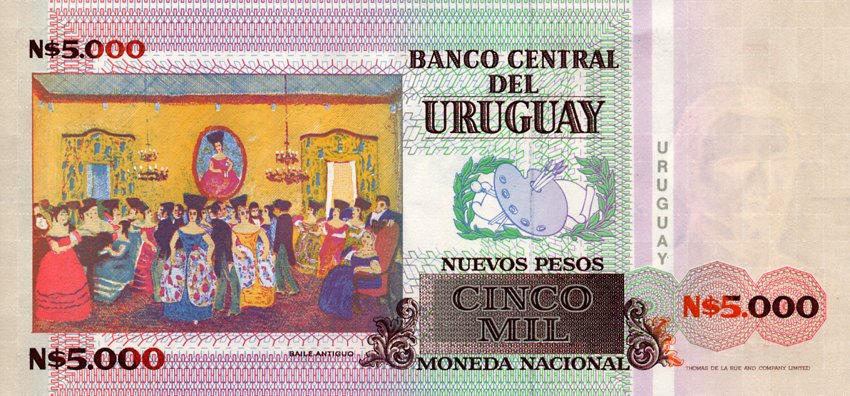 Back of Uruguay p68A: 5000 Nuevos Pesos from 1989