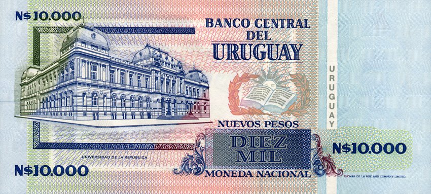 Back of Uruguay p68Bs: 10000 Nuevos Pesos from 1989