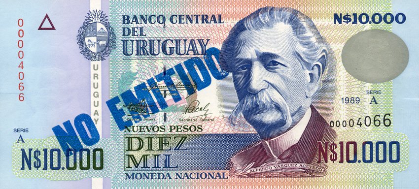 Front of Uruguay p68Bs: 10000 Nuevos Pesos from 1989