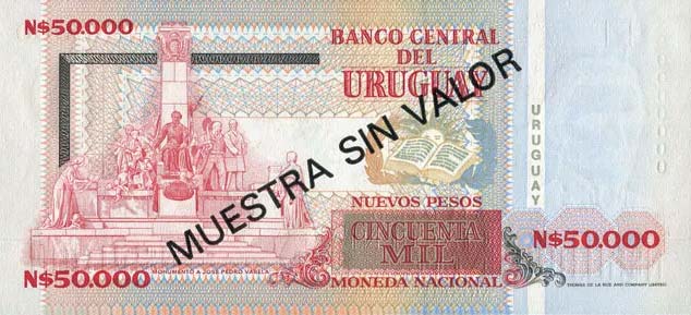 Back of Uruguay p70s: 50000 Nuevos Pesos from 1989