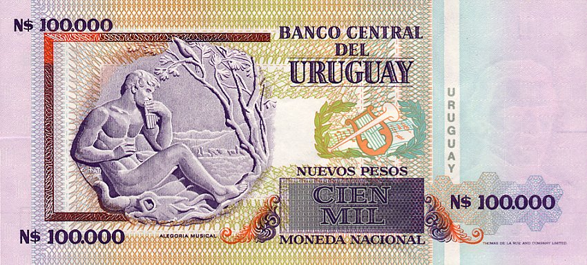 Back of Uruguay p71a: 100000 Nuevos Pesos from 1991