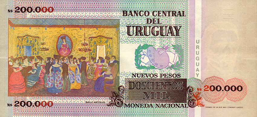 Back of Uruguay p72a: 200000 Nuevos Pesos from 1992