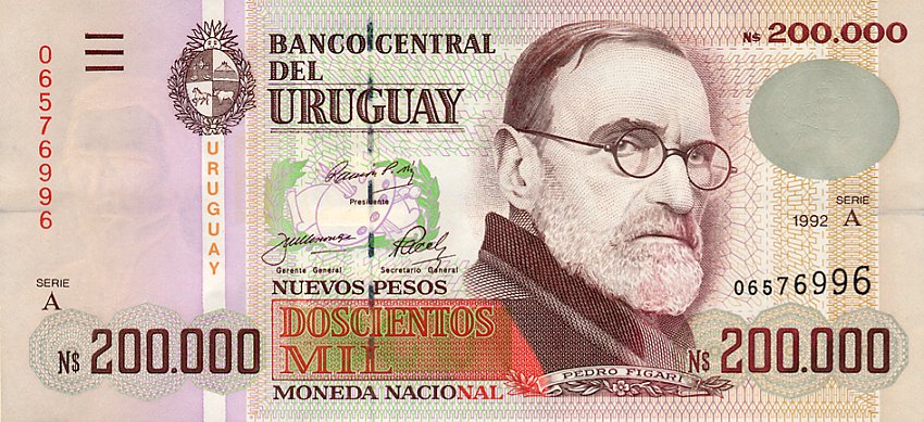 Front of Uruguay p72a: 200000 Nuevos Pesos from 1992