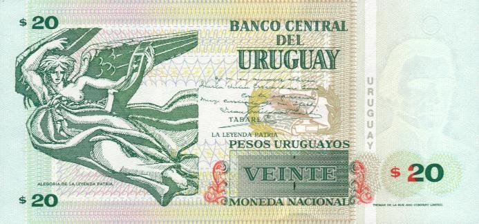 Back of Uruguay p74a: 20 Pesos Uruguayos from 1994