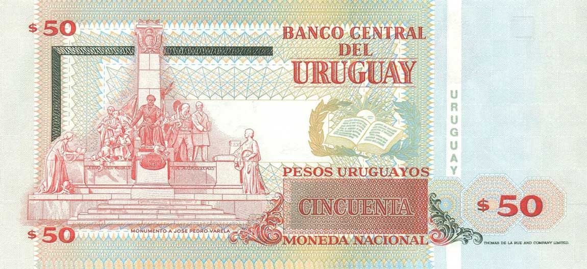 Back of Uruguay p75b: 50 Pesos Uruguayos from 2000