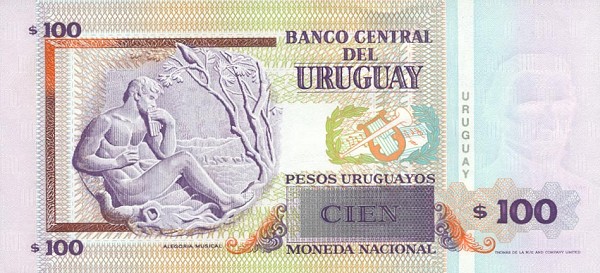 Back of Uruguay p76a: 100 Pesos Uruguayos from 1994