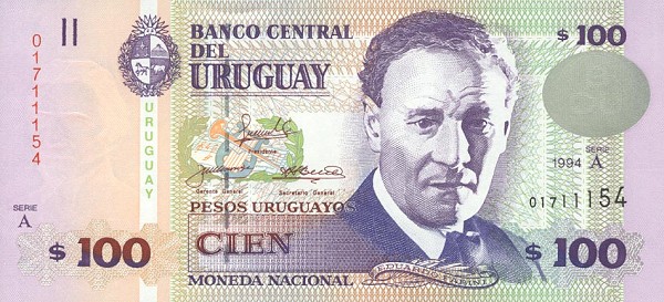 Front of Uruguay p76a: 100 Pesos Uruguayos from 1994