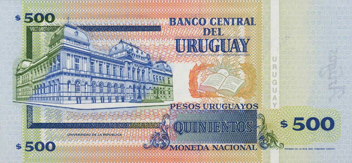 Back of Uruguay p78a: 500 Pesos Uruguayos from 1994
