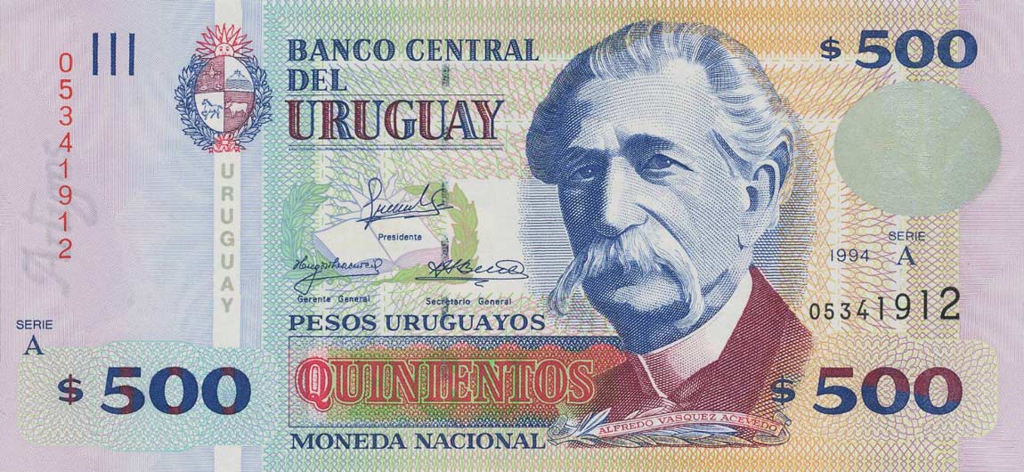 Front of Uruguay p78a: 500 Pesos Uruguayos from 1994