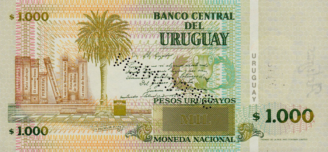Back of Uruguay p79s: 1000 Pesos Uruguayos from 1995