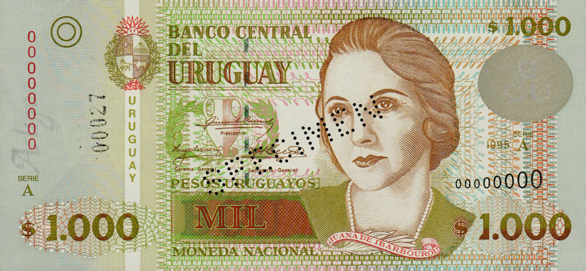 Front of Uruguay p79s: 1000 Pesos Uruguayos from 1995