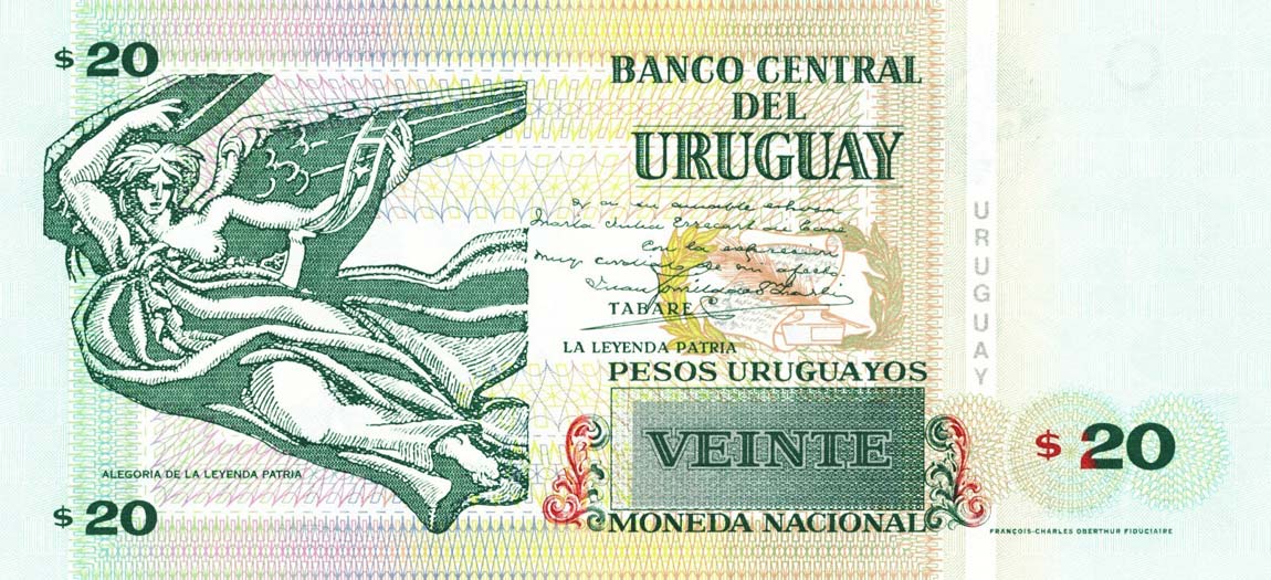 Back of Uruguay p83A: 20 Pesos Uruguayos from 2003