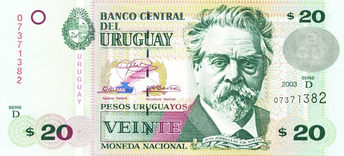 Front of Uruguay p83A: 20 Pesos Uruguayos from 2003