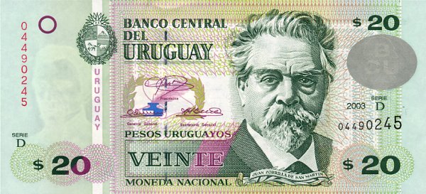 Front of Uruguay p83a: 20 Pesos Uruguayos from 2000