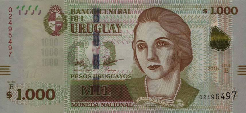 Front of Uruguay p98: 1000 Pesos Uruguayos from 2015