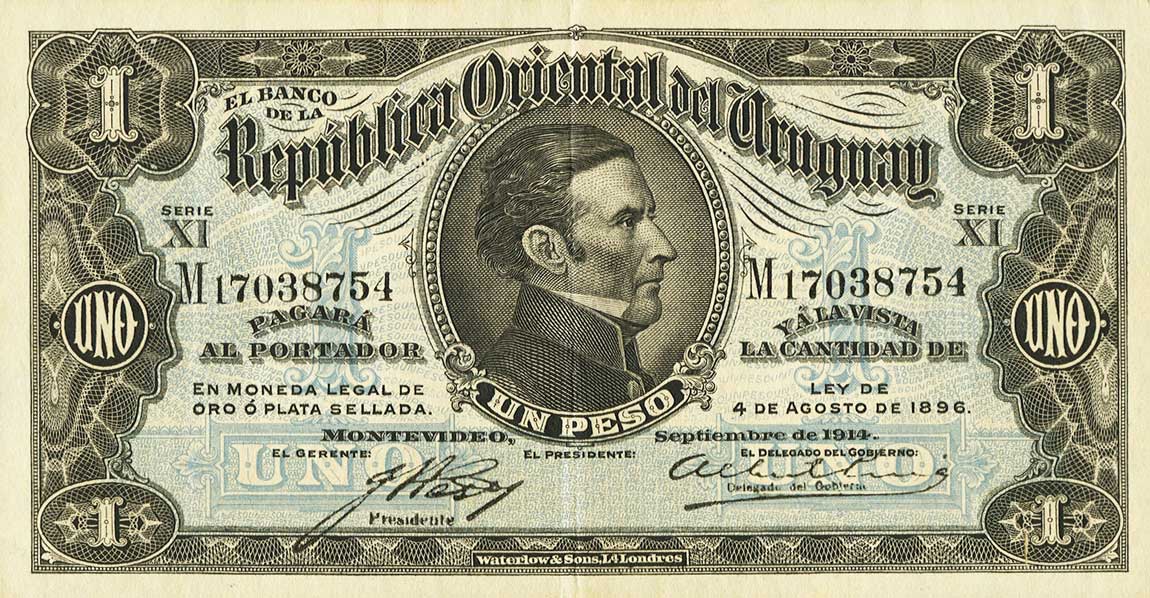 Front of Uruguay p9d: 1 Peso from 1914