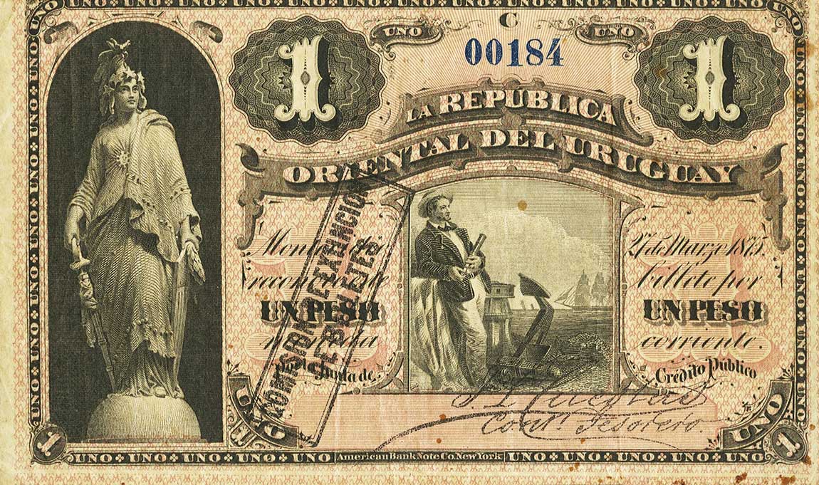 Front of Uruguay pA101: 1 Peso from 1875