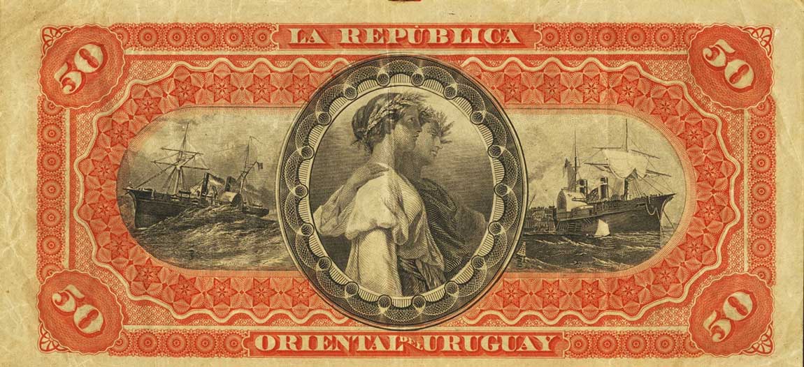 Back of Uruguay pA106: 50 Pesos from 1875