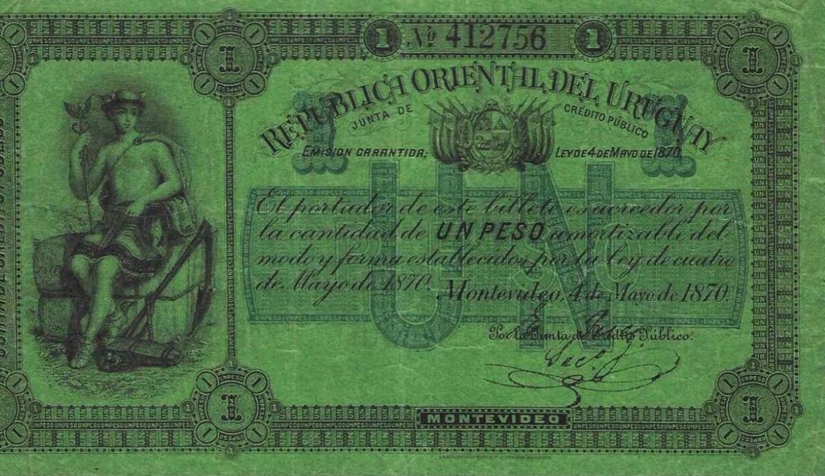 Front of Uruguay pA110a: 1 Peso from 1870