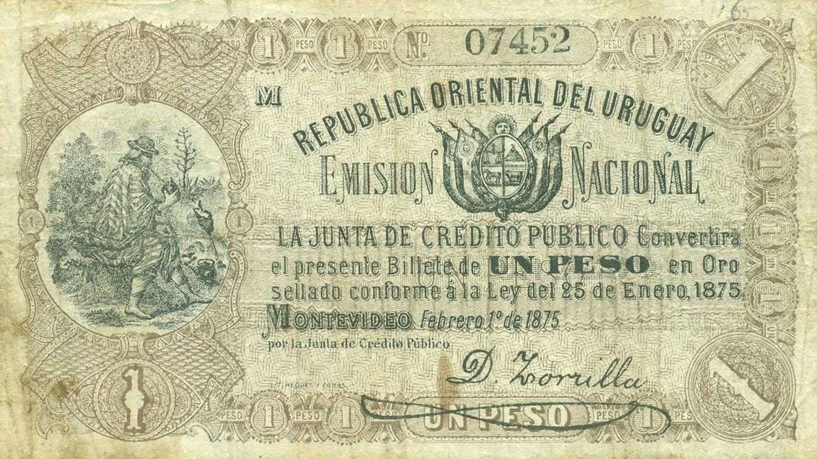 Front of Uruguay pA118: 1 Peso from 1875
