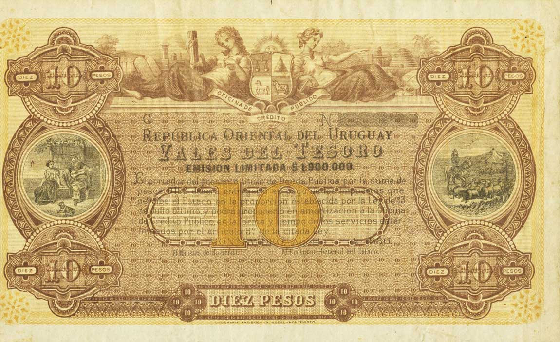 Front of Uruguay pA127C: 10 Pesos from 1886