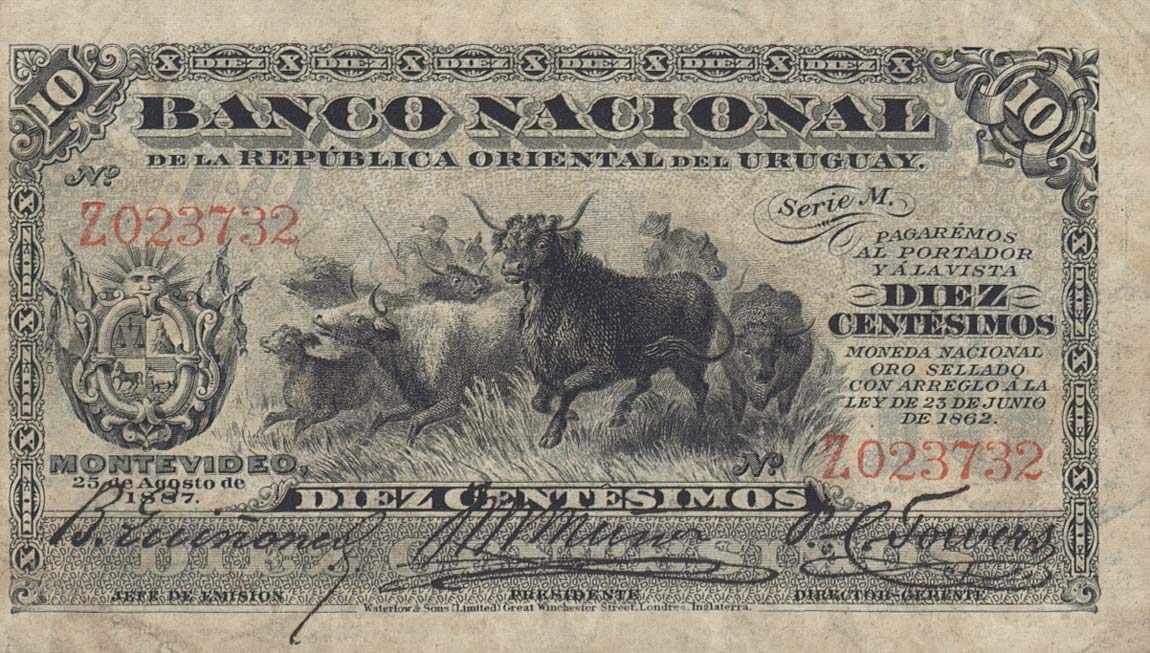 Front of Uruguay pA87a: 10 Centesimos from 1887