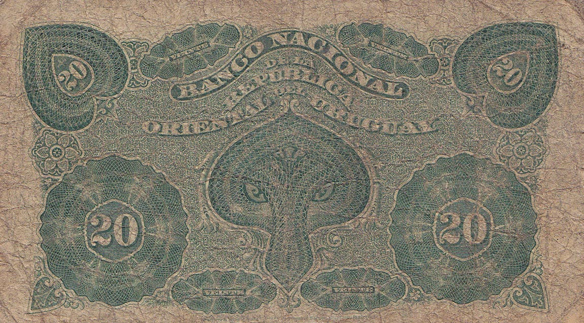 Back of Uruguay pA88a: 20 Centesimos from 1887