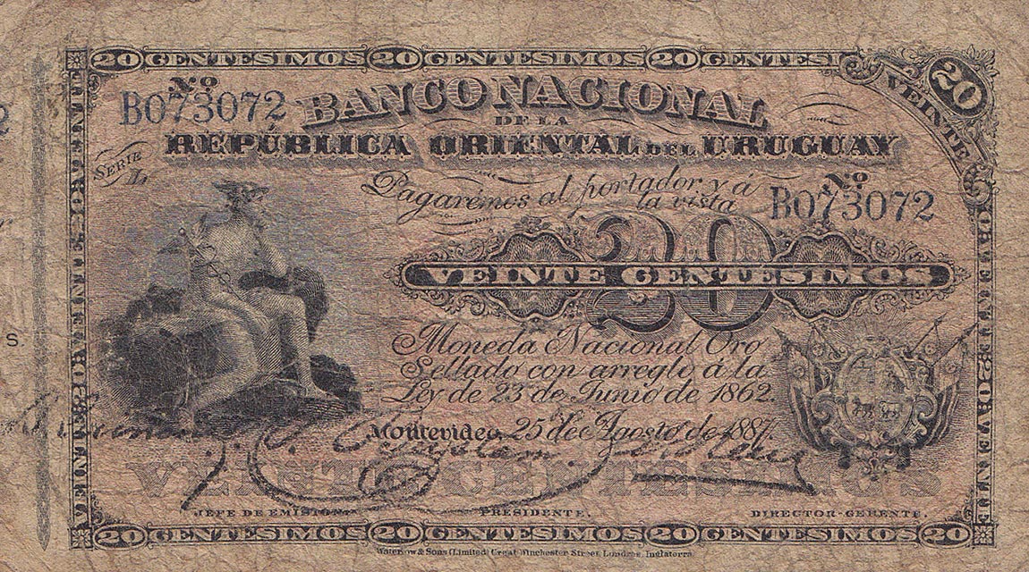 Front of Uruguay pA88a: 20 Centesimos from 1887