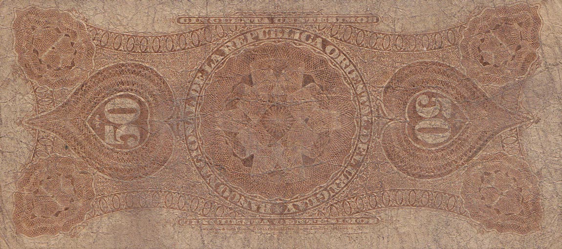 Back of Uruguay pA89a: 50 Centesimos from 1887