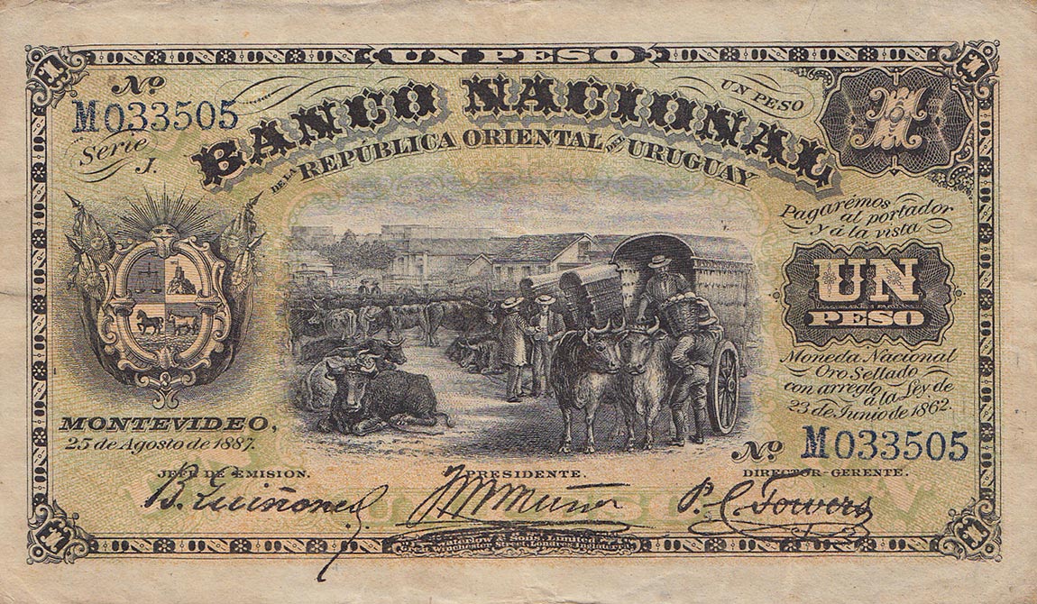 Front of Uruguay pA90a: 1 Peso from 1887