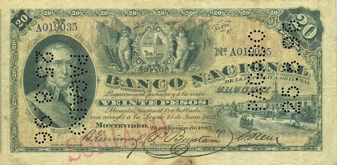 Front of Uruguay pA94c: 20 Pesos from 1887