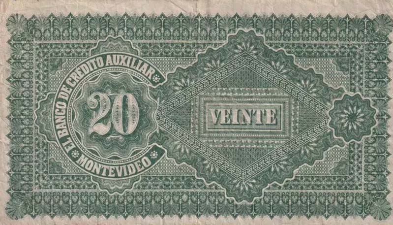 Back of Uruguay pS164a: 20 Pesos from 1887