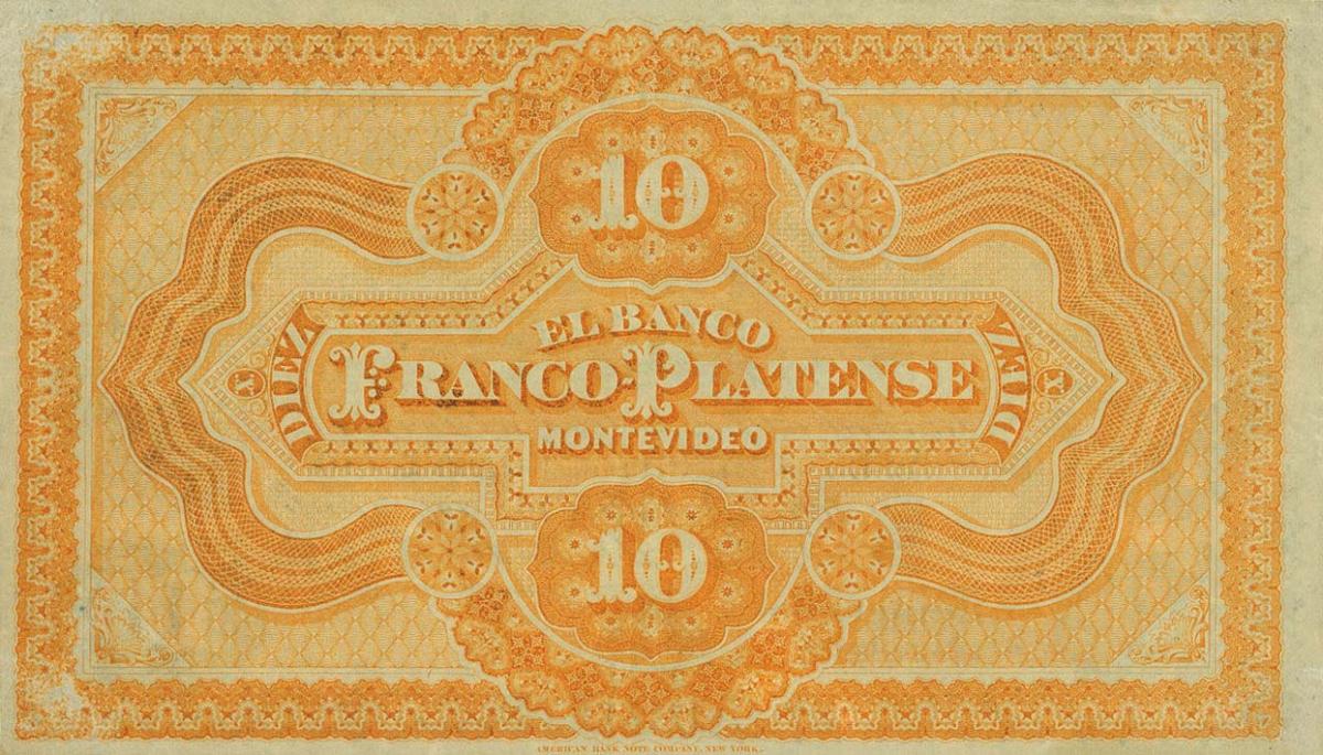 Back of Uruguay pS172b: 10 Pesos from 1871