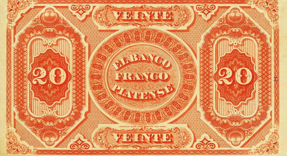 Back of Uruguay pS173a: 20 Pesos from 1871