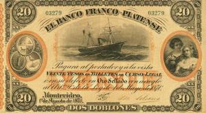 pS173a from Uruguay: 20 Pesos from 1871